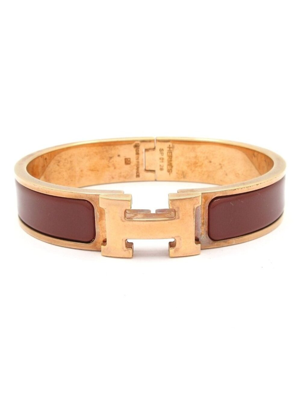 Hermes Bangle Clic H Pink Gold Brown Bracelet